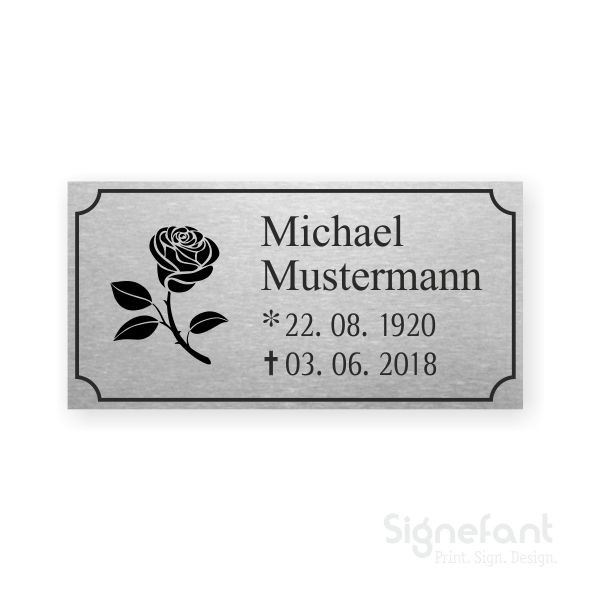 Edelstahl-Grabschild "Rose"