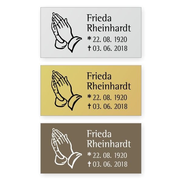 Aluminium-Grabschild "Betende Hände"